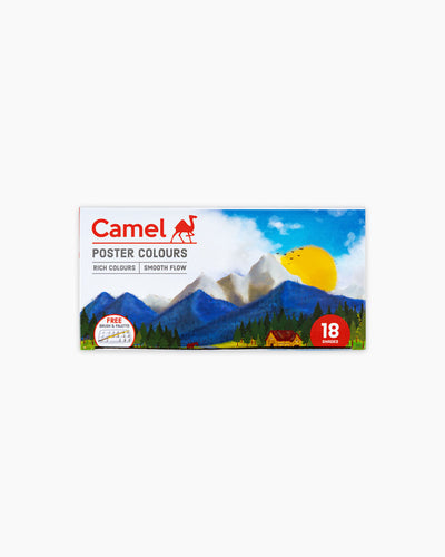 Camel Poster Colours — 18 Shades x 10 ml, Carton Pack with Palette & Brush