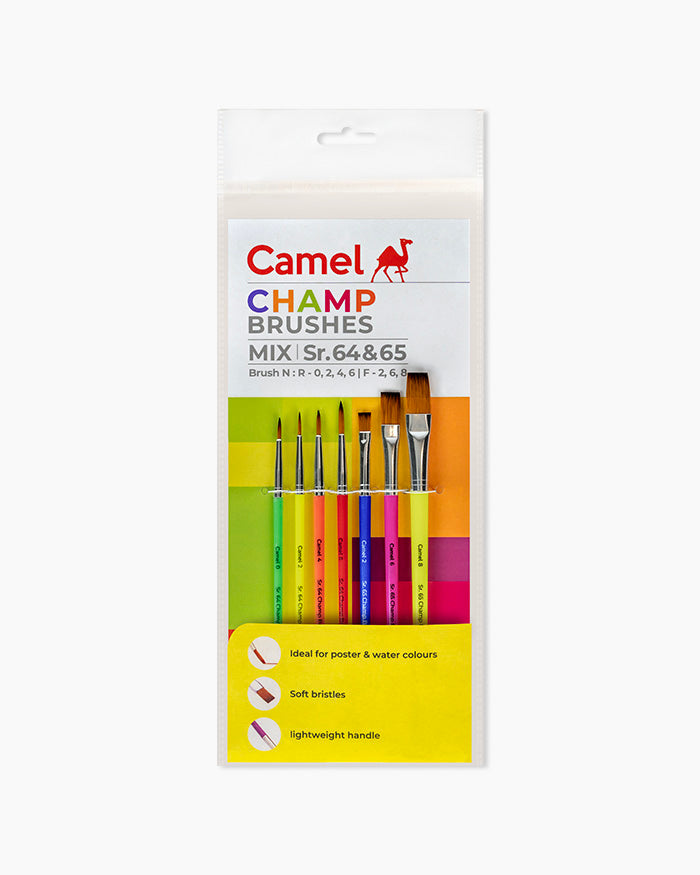Camel Champ Brushes — Set of 7, Round & Flat (Series 64/65)