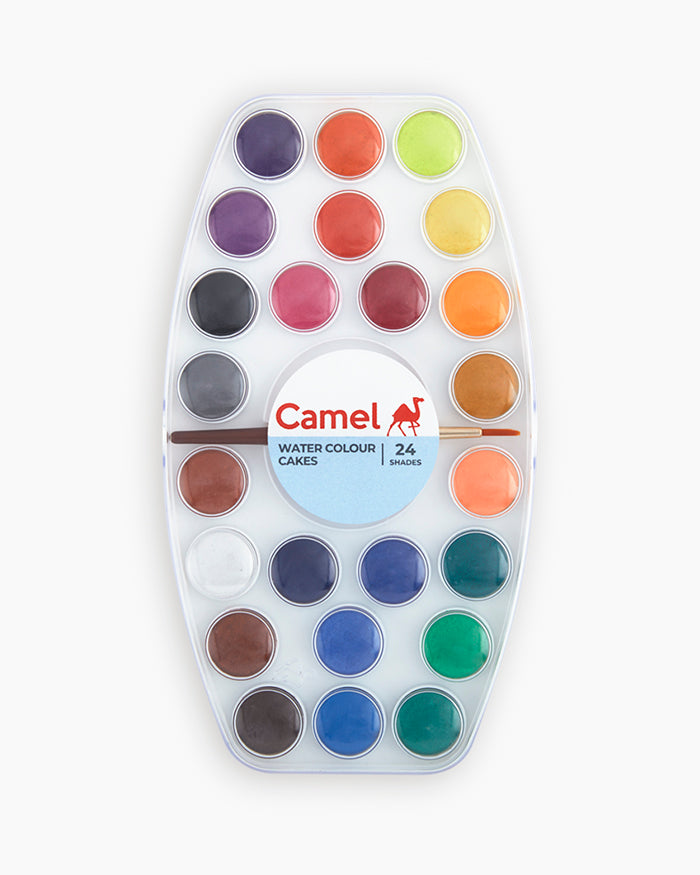 Camel Water Colour Cakes — 24 Shades, Lens-Type Lid with Brush