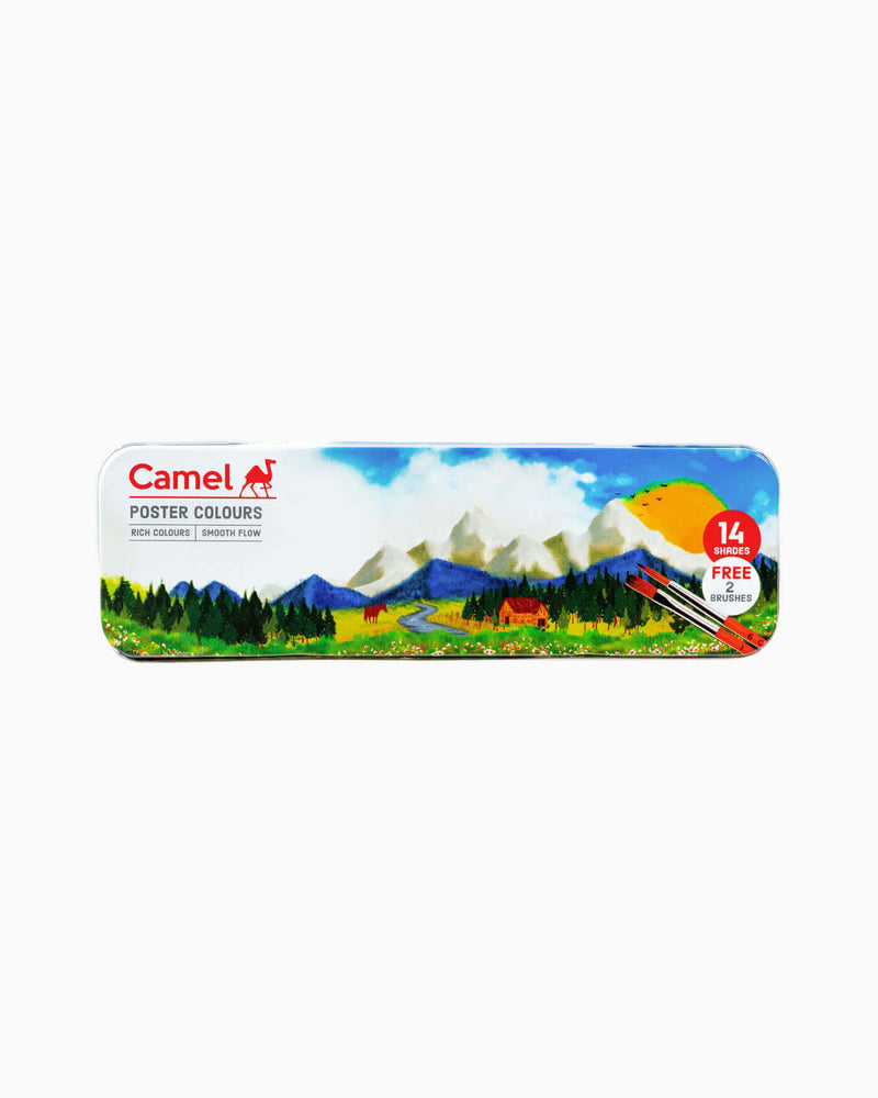 Camel Poster Colours — 14 Shades x 10 ml, Tin Pack with 2 Brushes