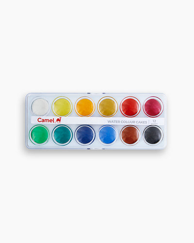 Camel Water Colour Cakes — 12 Shades, Lens-Type Lid with Brush