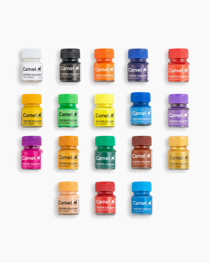 Camel Poster Colours — 18 Shades x 10 ml, Carton Pack with Palette & Brush