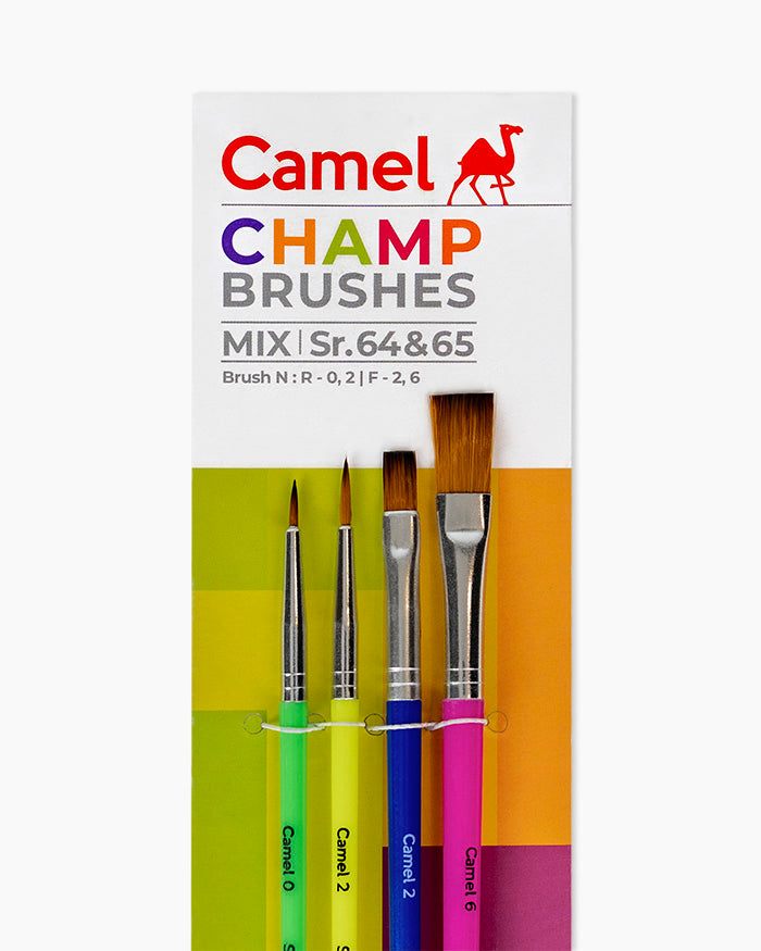 Camel Champ Brushes — Set of 4, Round & Flat (Series 64/65)