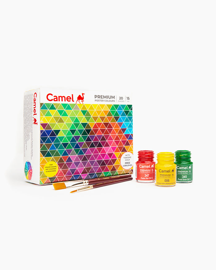 Camel Premium Poster Colours — 20 Shades x 15 ml with Brushes