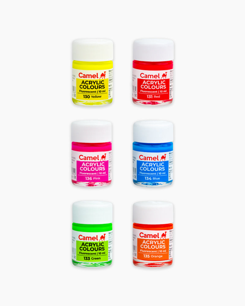 Camel Acrylic Colours — 6 Fluorescent Shades x 10 ml