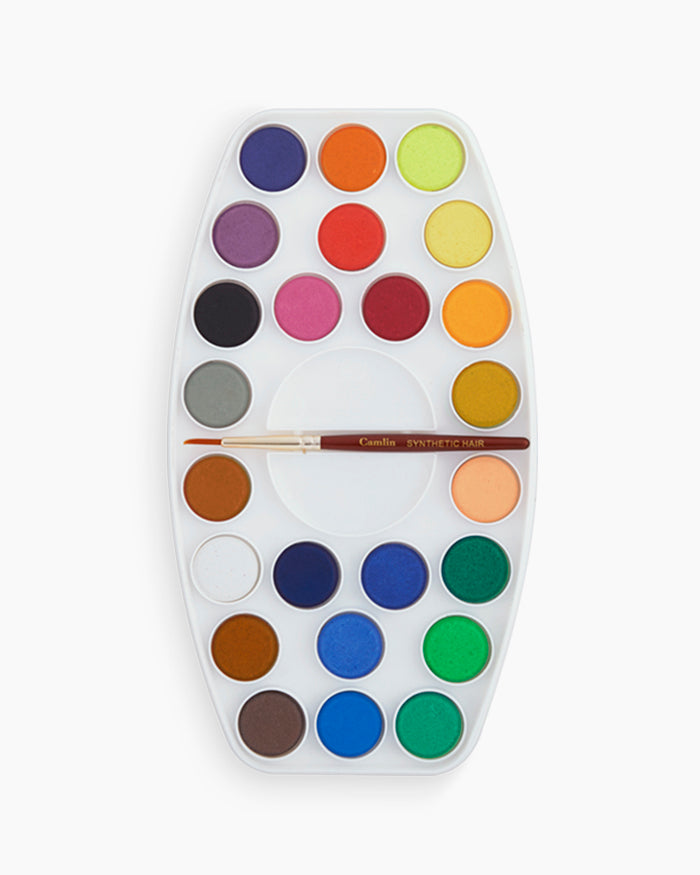 Camel Water Colour Cakes — 24 Shades, Lens-Type Lid with Brush