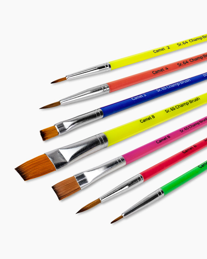 Camel Champ Brushes — Set of 7, Round & Flat (Series 64/65)