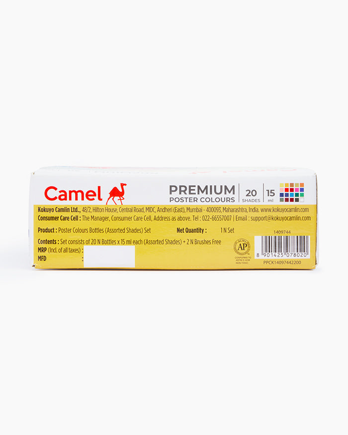 Camel Premium Poster Colours — 20 Shades x 15 ml with Brushes
