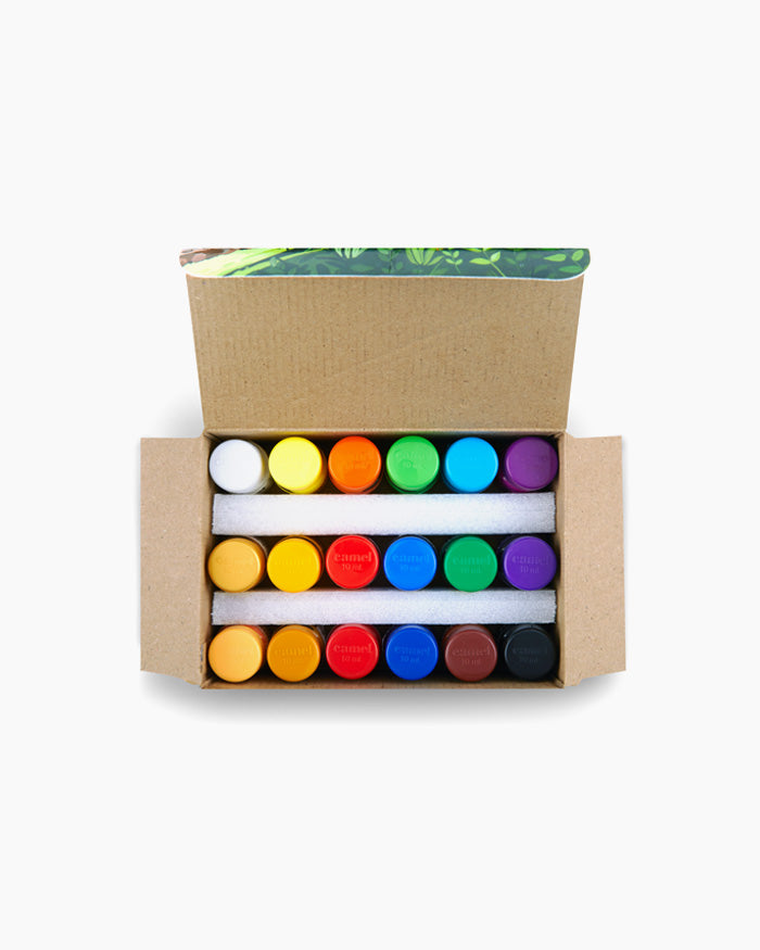 Camel Poster Colours — 18 Shades x 10 ml, Carton Pack with Palette & Brush
