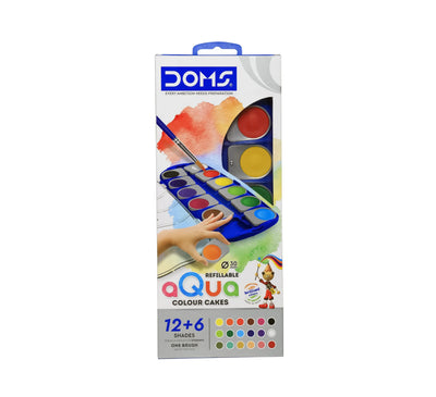 DOMS Refillable Aqua Colour Cakes 12+6 Shades
