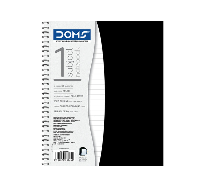 DOMS Polycover 1 Subject Wiro Notebook – 21.6x14Cm