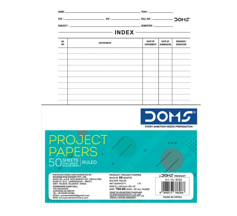 DOMS Single Line – Ruled Project Paper- 28×22 Cm