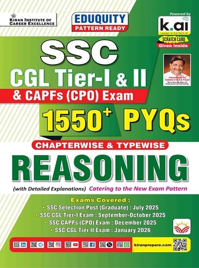 Kiran SSC CGL Tier 1 & Tier 2 & CPO Reasoning Chapterwise & Typewise 1550+ PYQs Only Eduquity Pattern Ready 2026 Edition [English Medium]