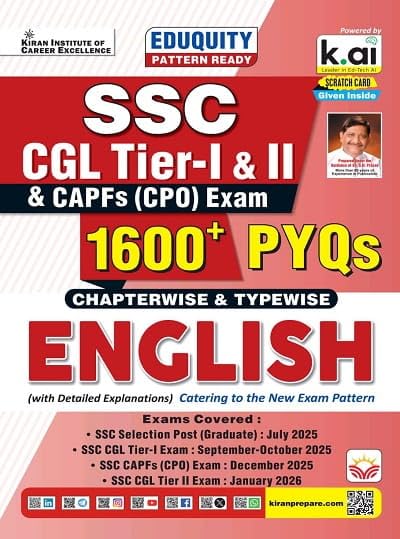 Kiran SSC CGL Tier 1 & Tier 2 & CPO English Language Chapterwise & Typewise 1600+ PYQs Only Eduquity Pattern Ready 2026 Edition [English Medium]
