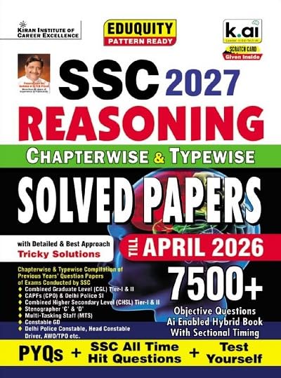 Kiran SSC Reasoning Chapterwise & Typewise PYQs 7500+ Questions Eduquity Pattern Ready 2027 Edition [English Medium]