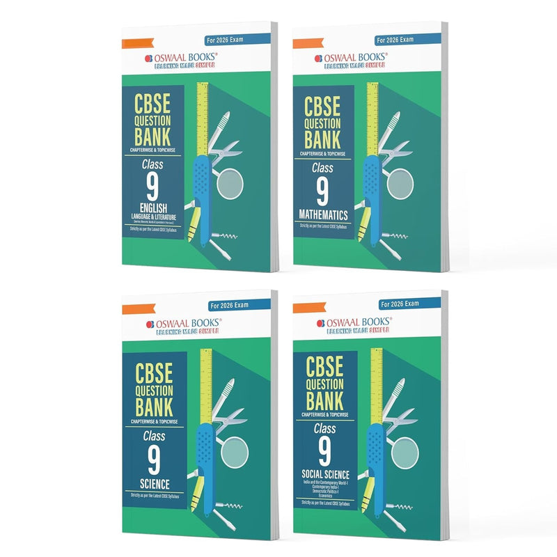 Oswaal (MATHEMATICS + SCIENCE + SOCIAL + ENGLISH LANG. & LIT.) Question Bank, Chapterwise & Topicwise Solved papers [2026-27] - Class 9  [Set of 4 Books]