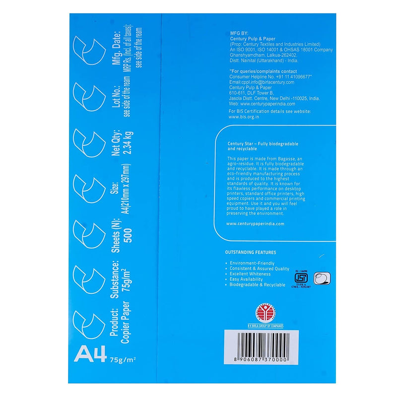 Century Star Copier A4 75 GSM copier paper, pack of 10 reams