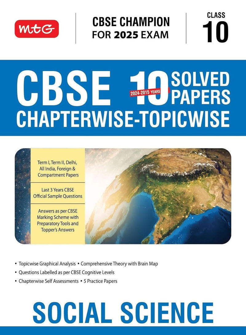 MTG CBSE 10 Years  Chapterwise Topicwise Solved Papers SOCIAL SCIENCE - CBSE Champion| Question Bank With Sample Papers | Video Solution of PYQs [2026-27]  - Class 10