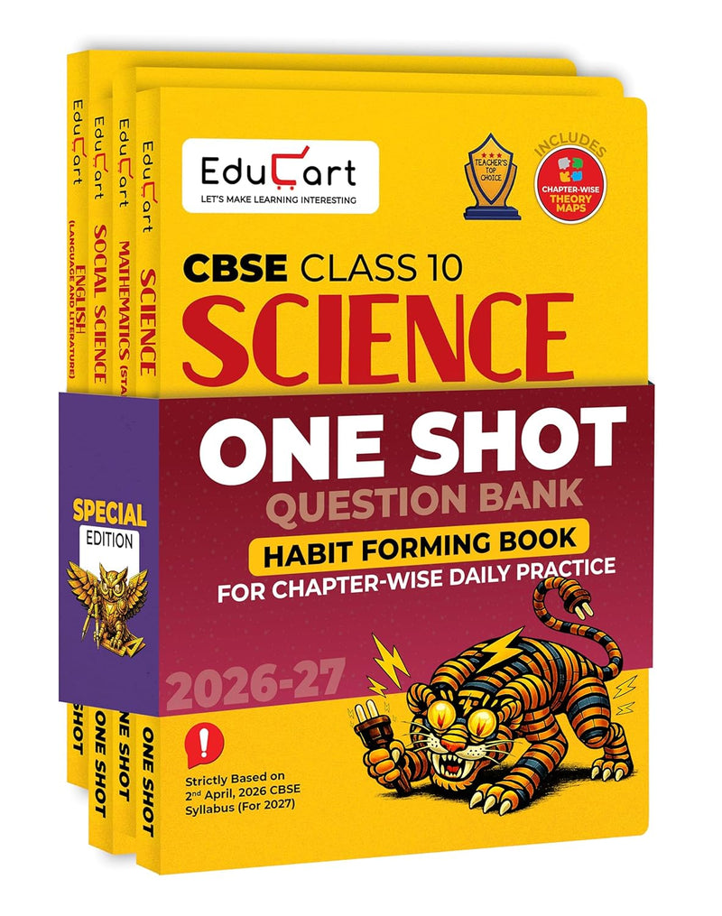 Educart SCIENCE, MATHEMATICS, SOCIAL SCIENCE & ENGLISH Language & Literature One Shot Question Bank based on new syllabus (for 2027 Exams) -  Class 10   [Set of 4 Books] - Chapterwise NCERT Qs, PYQs & Competency-Based Qs
