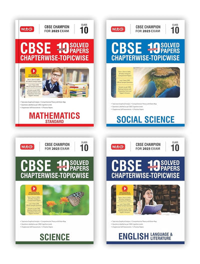 MTG CBSE 10 Years  Chapterwise Topicwise Solved Papers (SOCIAL SCIENCE + MATHS + SCIENCE + ENGLISH) - CBSE Champion| Question Bank With Sample Papers | Video Solution of PYQs [2026-27]  - Class 10