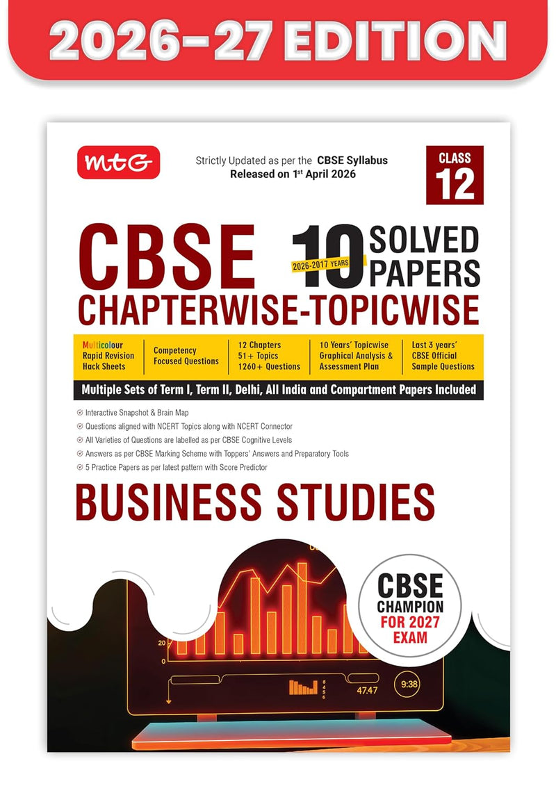 MTG BUSINESS STUDIES Chapterwise Topicwise Solved Papers 2026-27 Edition - Class 12